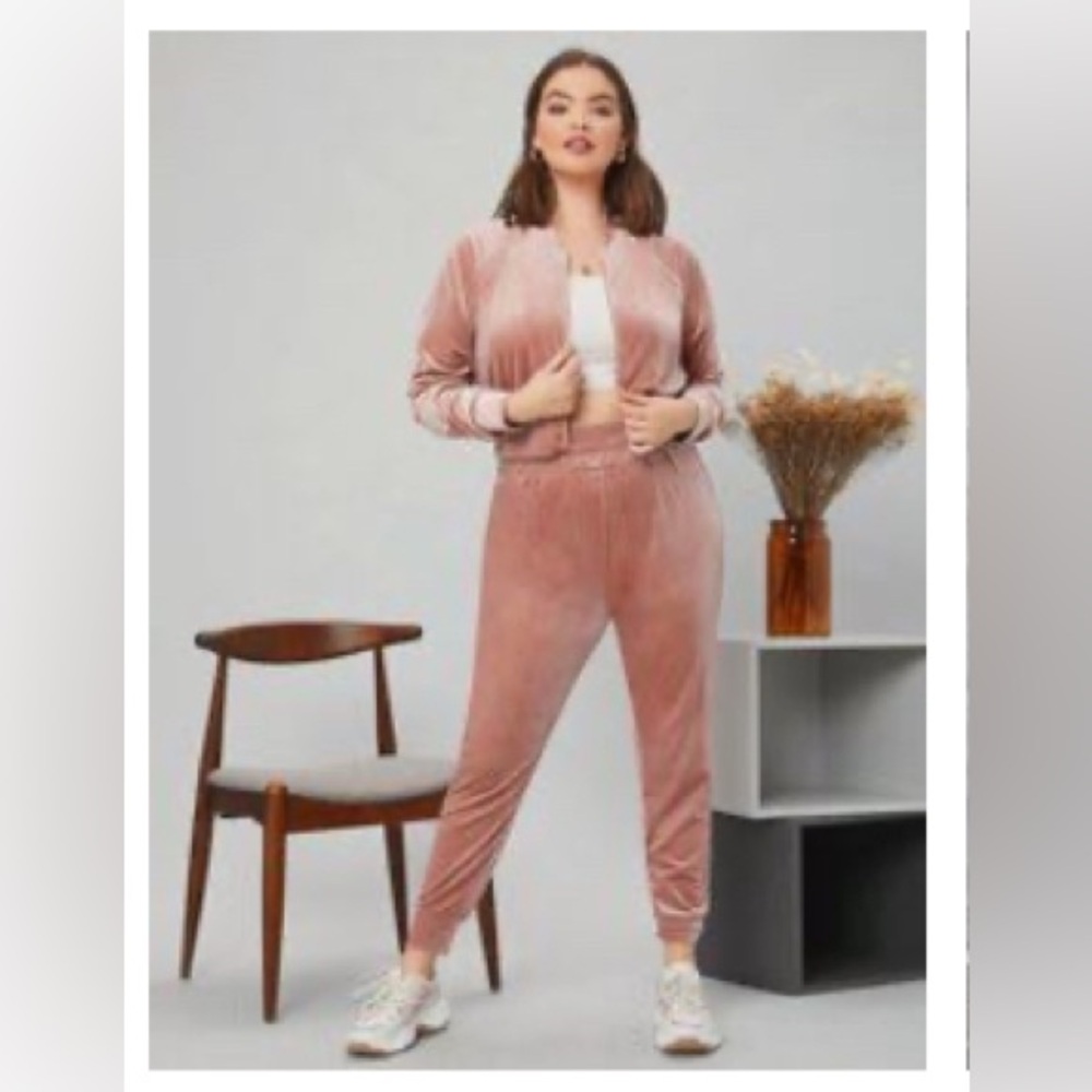 SHEIN Pink Velvet Track Pants & Joggers
